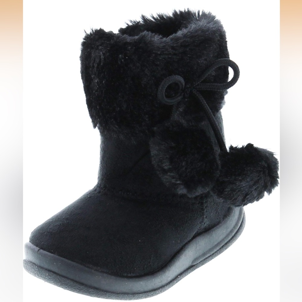 Black Faux Fur Pom Pom Ankle Boots Size 6 Toddler NIB